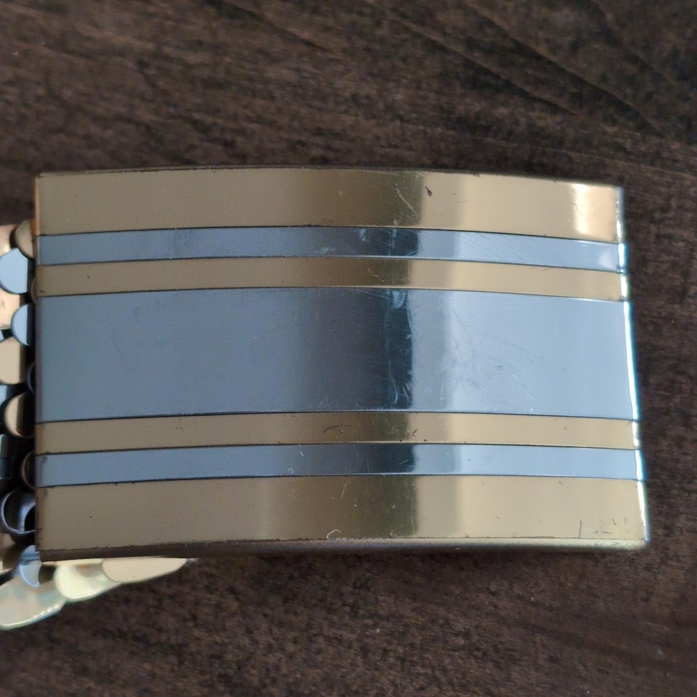 Vintage Two Tone Metal Scale Mesh Stretch Belt Gold Silver 80s Satatement Retro - Picture 3 of 9